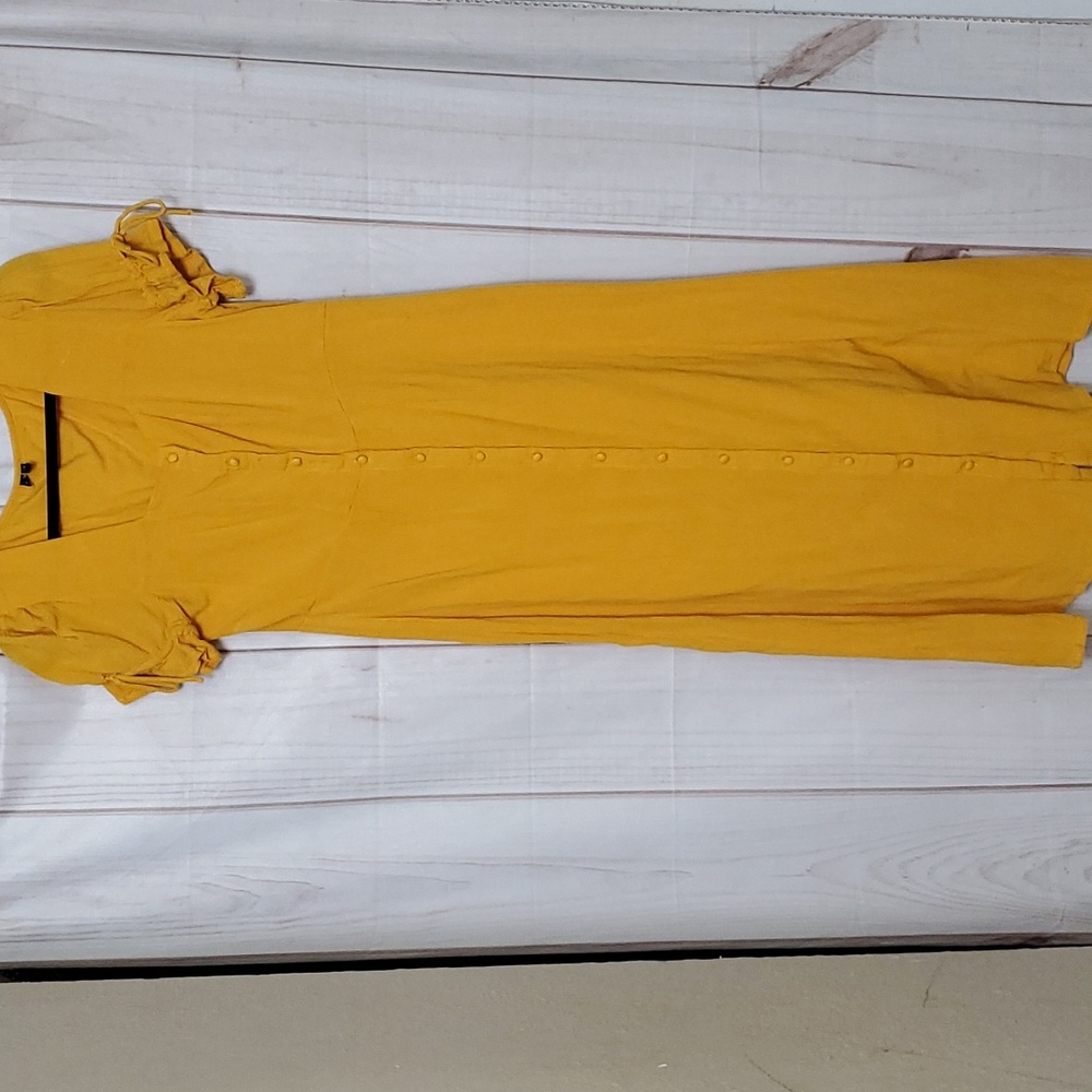 Vero Moda Yellow Button Up Square Neck Cotton Dress Size M Fall/Spring/Summer